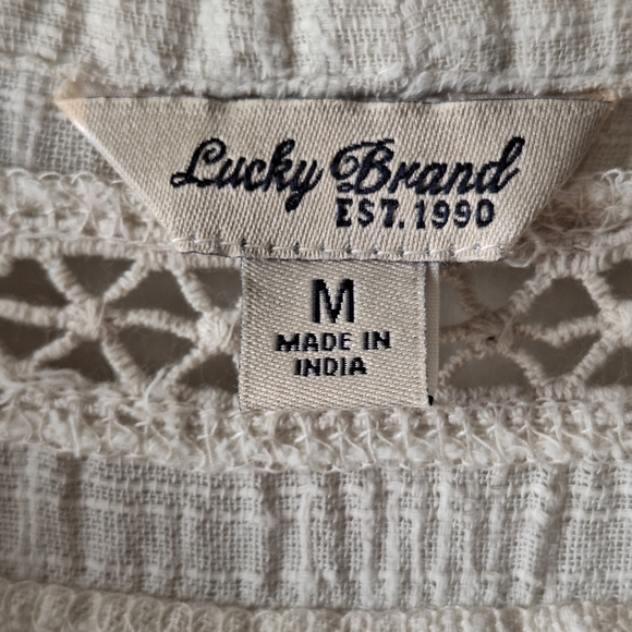 Lucky Brand Size Medium Beige Long Sleeve Textured Henley‎ Pullover Top - Picture 10 of 13